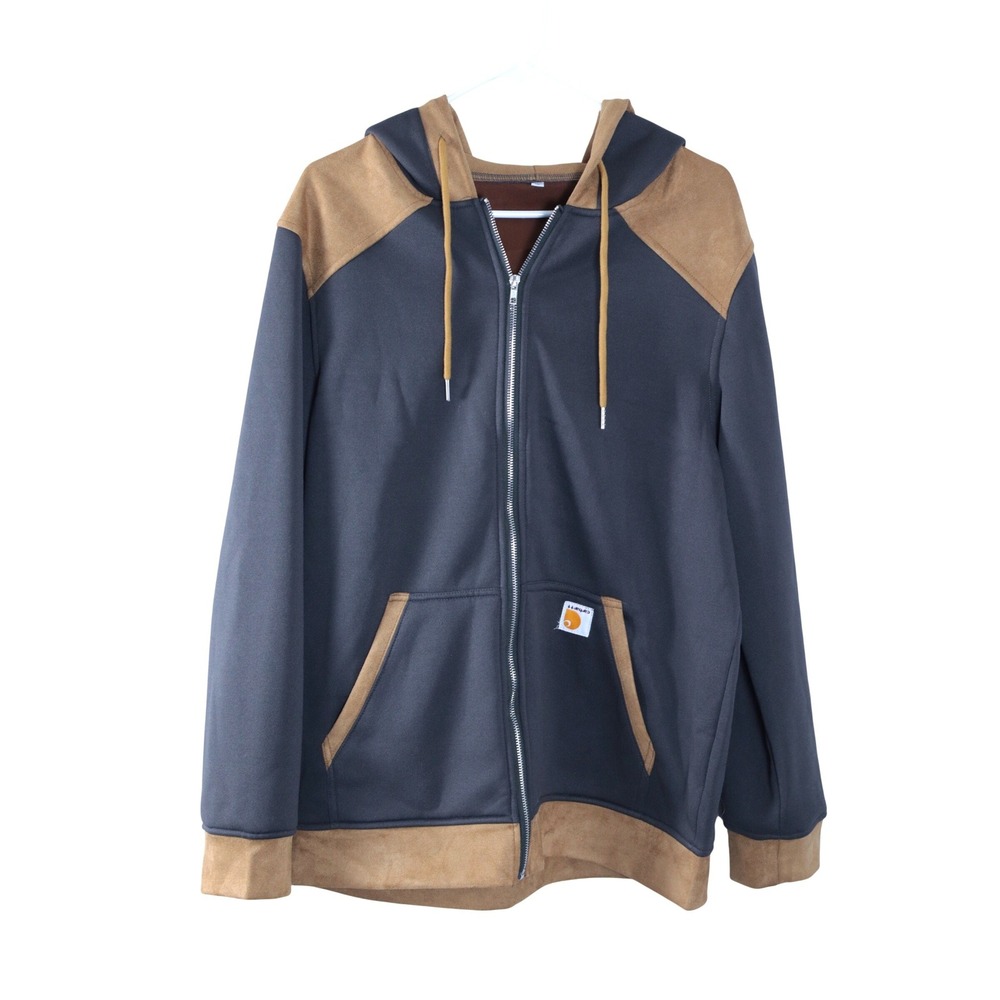 Carhartt Mens XL Full Zip‎ Hoodie Two Tone Charcoal Gray Tan Faux Suede Accent